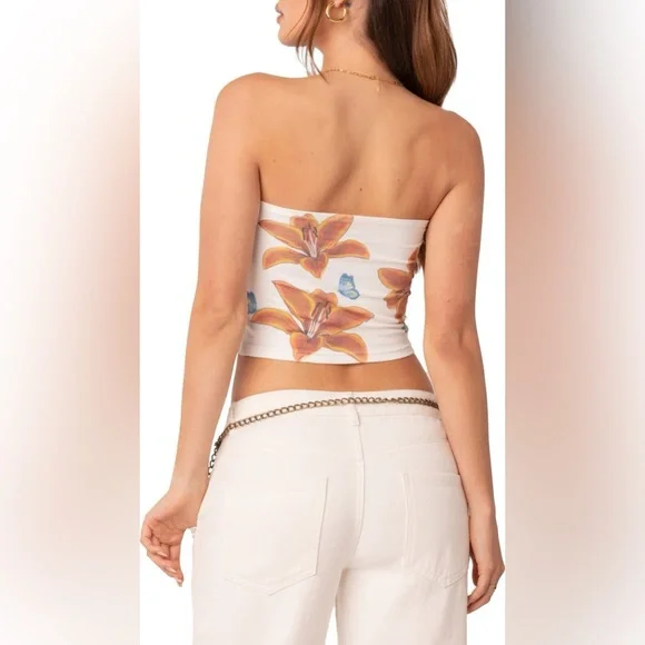 Edikted Tiger Lily Print Cotton Tube Top - Picture 2 of 9